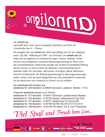 Sörensen Ladebordwand/Hebebühne Typ 508 - 4008 Bauzeit Bild – Bedienungsanleitung - annoligno 628